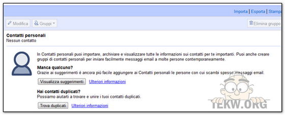 Importa contatti csv google